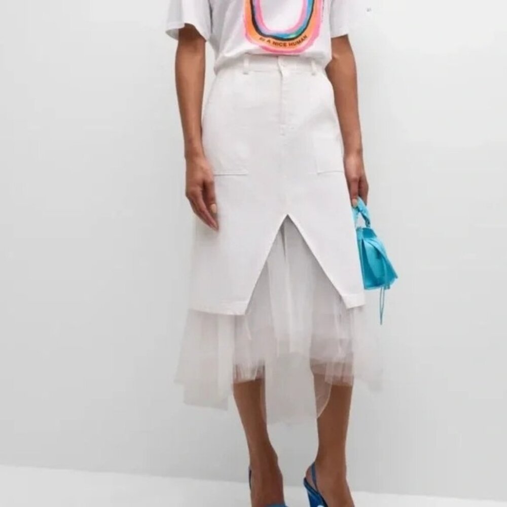 Le Superbe Mr & Mrs Benjamin midi skirt off-white tulle hem stretch size 8